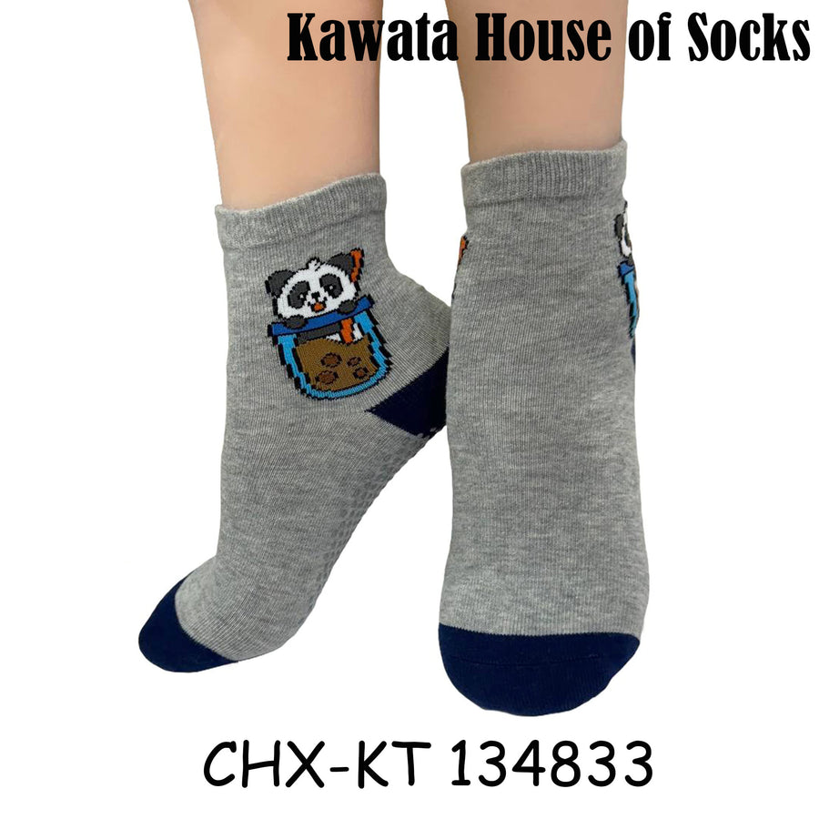 Kids Anti Slip Quarter Length Casual Socks - Panda in Cup